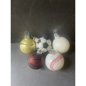 Glass Hand Blown Sports Balls Ornaments Baseball Soccer Basketball Golf Set Of 5